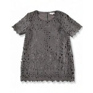 Darling XS Floral Lace Top Short Sleeve Lined Blouse Round Neck Casual Feminine